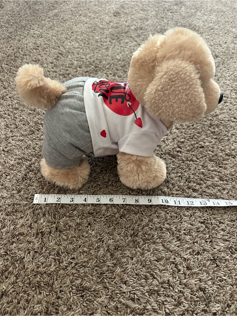 Build A Bear Plush Tan Puppy Toy with White & Gray Outfit